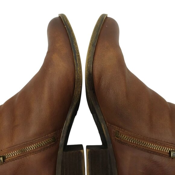 Lucky Brand Basel Ankle Boots Womens 10M Side Zip Toffee Leather Stacked Heel - Picture 13 of 16